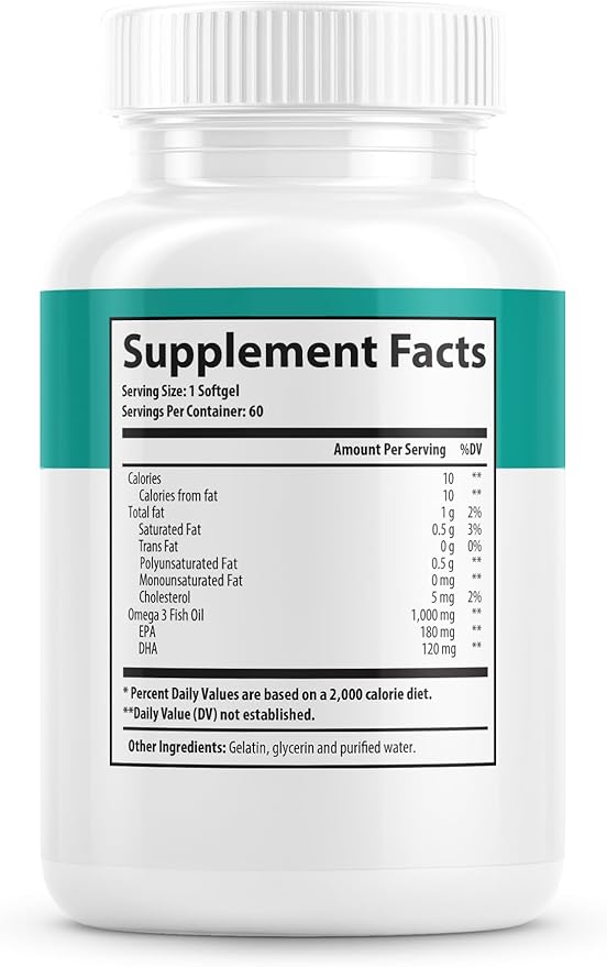Omega-3 Fish Oil with EPA &amp DHA Triglyceride Form Purity Tested Non-GMO 60 Count - Supports Heart Brain &amp Eye Health