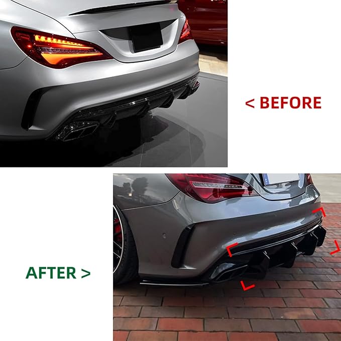 Rear Diffuser Lip Shark Fin for Benz CLA W117 CLA45 AMG 2016-2019 Black