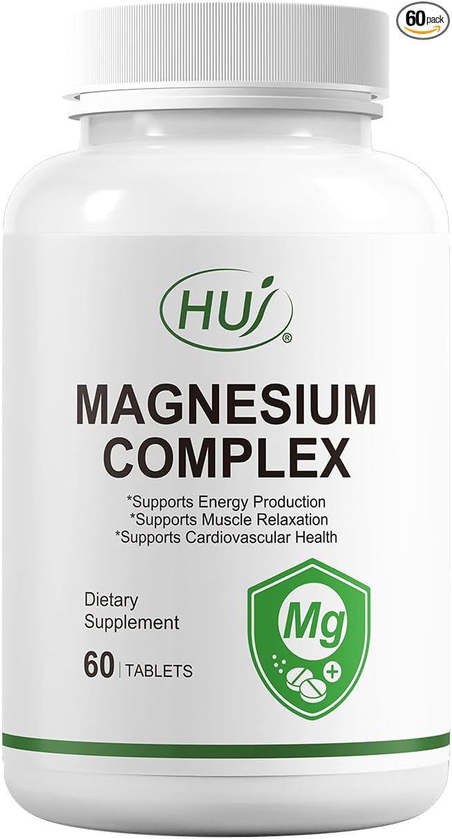 HUJ Magnesium Complex Supplement - Five Types of Magnesium - Supports Energy Production Muscle Relaxation &amp Cardiovascular Health* - 60 Tablets.