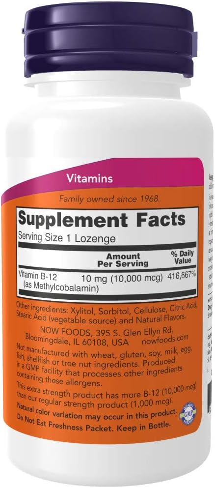 NOW Foods Methyl B-12 10000 mcg 60 Lozenges (Pack of 2)