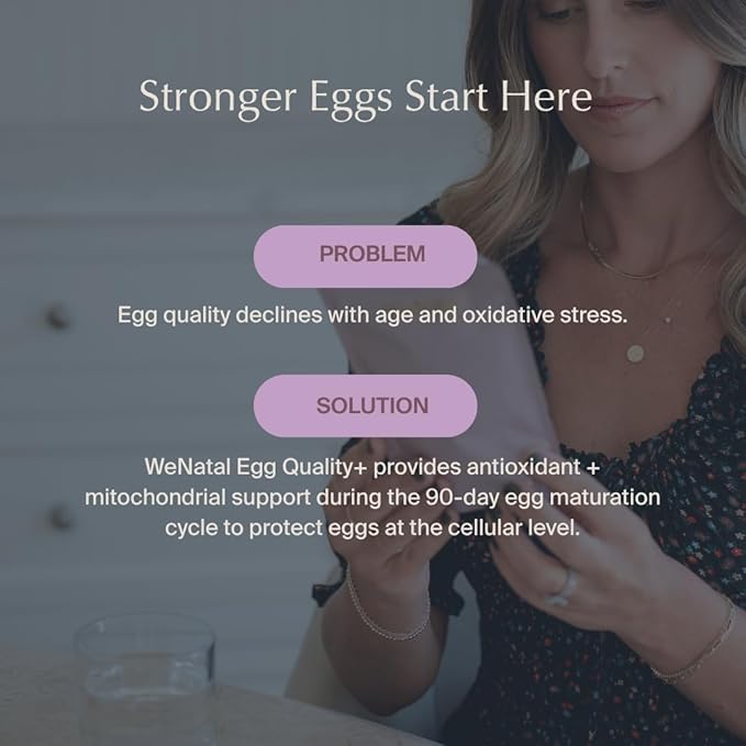 WeNatal Egg Quality+ Supplement. CoQ10 NAC PQQ L-Carnitine Alpha Lipoic Acid Methylated Folate B12 Zinc Vitamin C Supports Egg Health Fertility and Mitochondria 90 Capsules