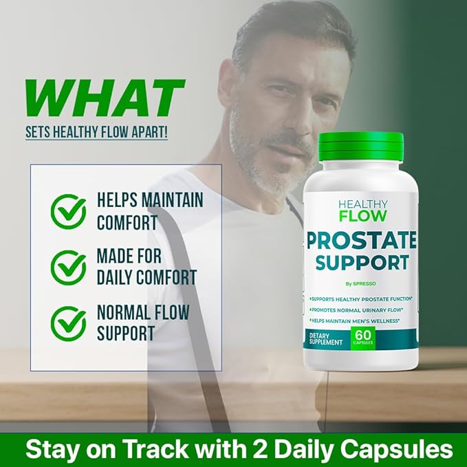 SPRESSO (1 Pack) Healthy Flow Capsules All Natrual Prostate Support Supplement Pills with Premium Ingredients Official HealthyFlow for Maximum Strength Overall Health &amp Wellness (60 Capsules)
