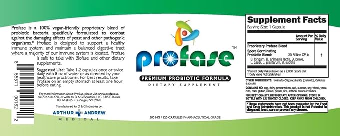 Profase Premium Probiotic Formula - Helps Support Balanced Flora Levels - 120 Capsules
