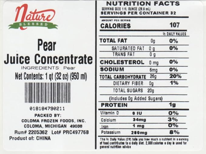 Nature Blessed 100% Pure Pear Fruit Juice Concentrate - 4 Quarts (4/32 fl oz bottles) Great for Home Vintners Brewers Cider Mead Spirits or Smoothies