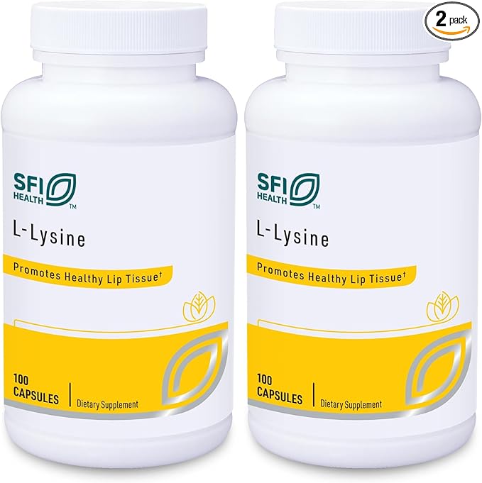 Klaire Labs SFI Health L-Lysine - 500 Milligrams Essential Amino Acid Support for Immune Health &amp Collagen Formation Hypoallergenic &amp Dairy-Free (100 Capsules) (Pack of 2)