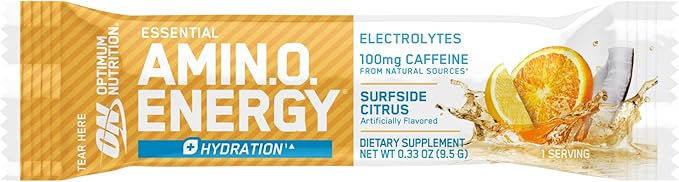 Optimum Nutrition Amino Energy Plus Hydration Packets On-The-Go Caffiene Stick Packs Surfside Citrus 25 Count