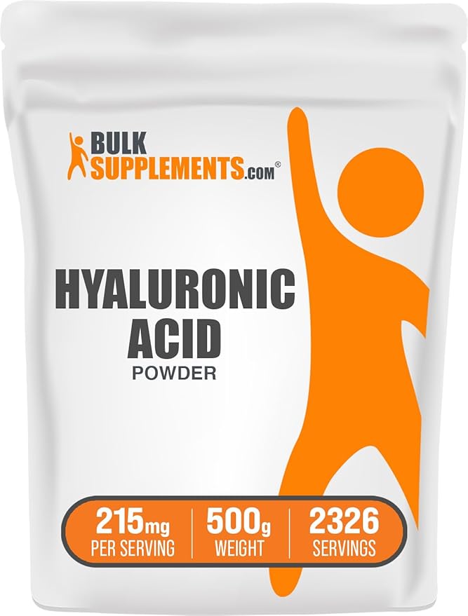 BulkSupplements.com Hyaluronic Acid Powder - as Sodium Hyaluronate Hyaluronic Acid Supplements - Food Grade Gluten Free - 215mg per Serving 500g (1.1 lbs) (Pack of 1)