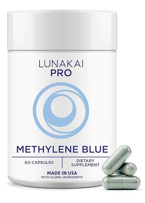 Lunakai PRO USA Made Methylene Blue Capsules Pharmaceutical Grade with Vitamin C B6 B12 – 3rd-Party Tested Daily Brain &amp Focus Support Supplement for Humans 60ct