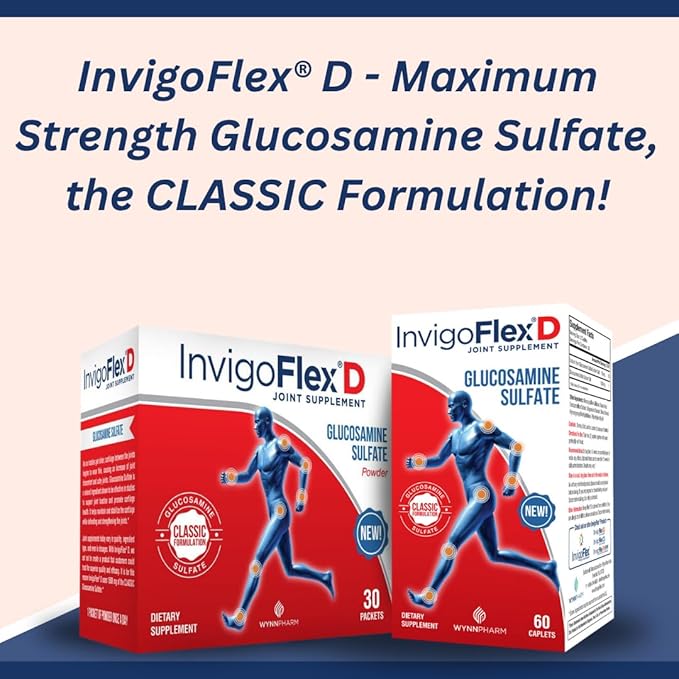 INVIGOFLEX® D - 1500mg of Glucosamine Sulfate (Classic Formulation) - Premium Joint Supplement for Knees Hands Back &amp Hip Support D: Glucosamine Sulfate Caplets - 60 Ct