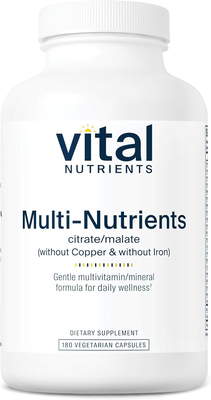 Vital Nutrients Multi-Nutrients 3-Vegetarian Multivitamin-Citrate/Malate Formula-Without Copper or Iron- Multi Vitamin Mineral &amp Antioxidant Supplement- Gluten Dairy Soy Free-Non-GMO-180 Capsu