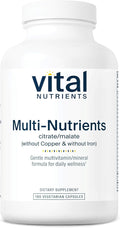 Vital Nutrients Multi-Nutrients 3-Vegetarian Multivitamin-Citrate/Malate Formula-Without Copper or Iron- Multi Vitamin Mineral &amp Antioxidant Supplement- Gluten Dairy Soy Free-Non-GMO-180 Capsu