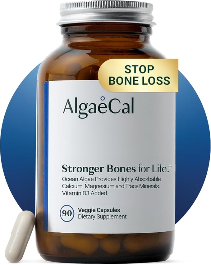 ALGAECAL- Plant Based Calcium Supplement with Vitamin D3 (1000 IU) for Bone Strength Contains 13 Minerals Supporting Bone Health Organic Calcium (750 mg) for Women &amp Men 90 Veggie Caps Made in