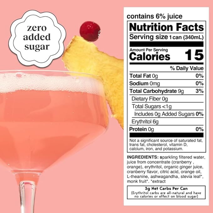 Moment Botanical Soda Soft Drink (Shark Tank) - SPARKLING Non Alcoholic Drinks | Cranberry Ginger | L-Theanine &amp Ashwagandha for Calm &amp Clarity | 0 Added Sugar 0 Caffeine | 12-pack