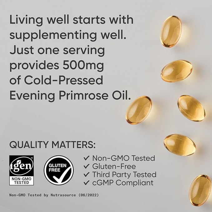Sports Research Evening Primrose Oil (500mg) Cold-Pressed with No fillers or Artificial Ingredients Non-GMO Tested - Gluten &amp Soy Free (240 Liquid Softgels)