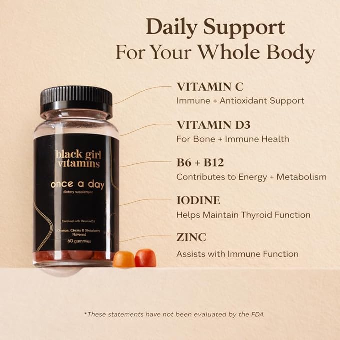 Black Girl Vitamins Once a Day - Womens Multivitamin Gummy - Vitamin A B C E and Zinc. Multivitamin for Women Immune Support. Vegan Gluten-Free. Made in The USA (30 Day Supply Strawberry)