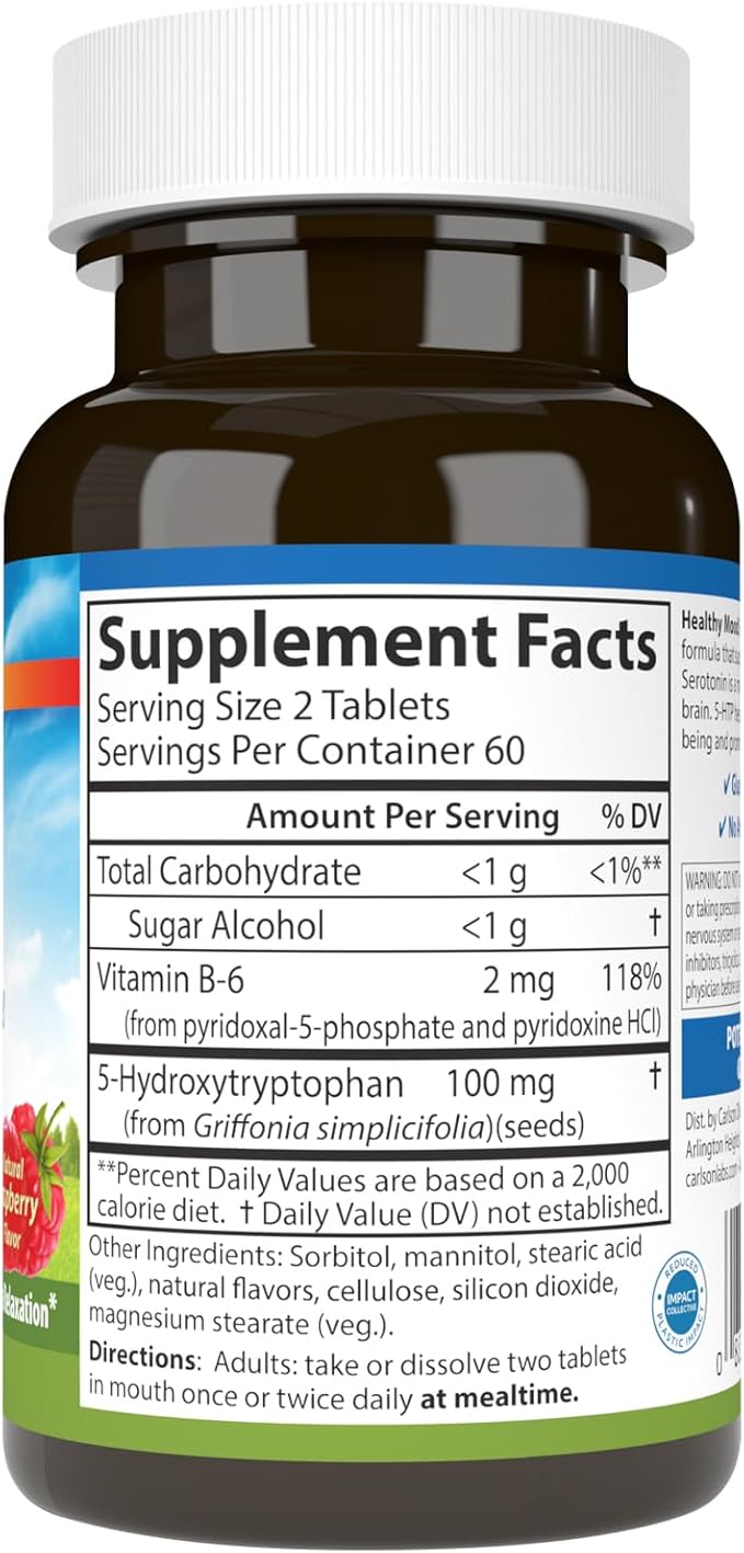 Carlson Healthy Mood 5-htp Elite 50mg Raspberry Chewables 120 Tablets