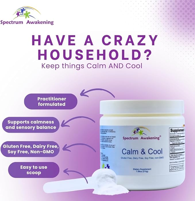 Spectrum Awakening Calm &amp Cool Supplement for Kids - Supports Focus Calm Sensory Balance with Magnesium Inositol L-Taurine GABA and L-Theanine - 60 Servings for Relaxed Centered Mind