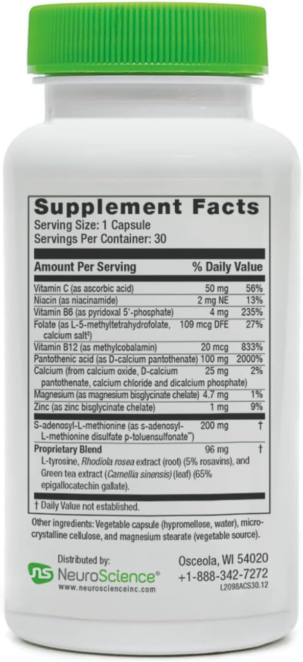 Neuroscience AdreCor with Same - Mood and Adrenal Support Supplements with L-Tyrosine Rhodiola and B-Vitamins - Cortisol Detox for Energy Balance and Stress Relief (30 ct)