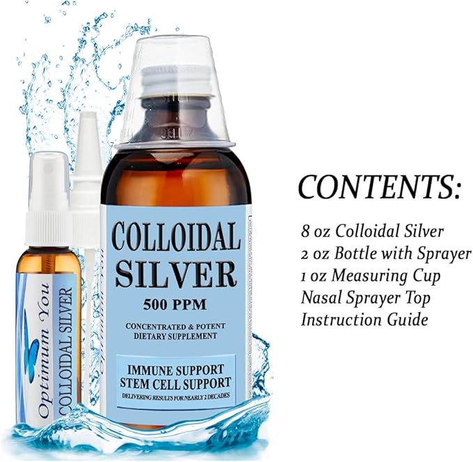 Colloidal Silver Liquid | 500 ppm Extra Strength (16 oz) with Spray Bottle | Wound Care &amp Superior Healing | Acne &amp Stem Cell Support