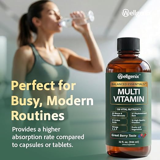 Wellgenix Balanced Essentials Plus New Formula - Berry Flavor 32oz (Pack of 2) - Complete Multivitamin Supplement - Immune Boosting &amp Overall Health - Adults Kids Toddlers (Packaging May Vary)