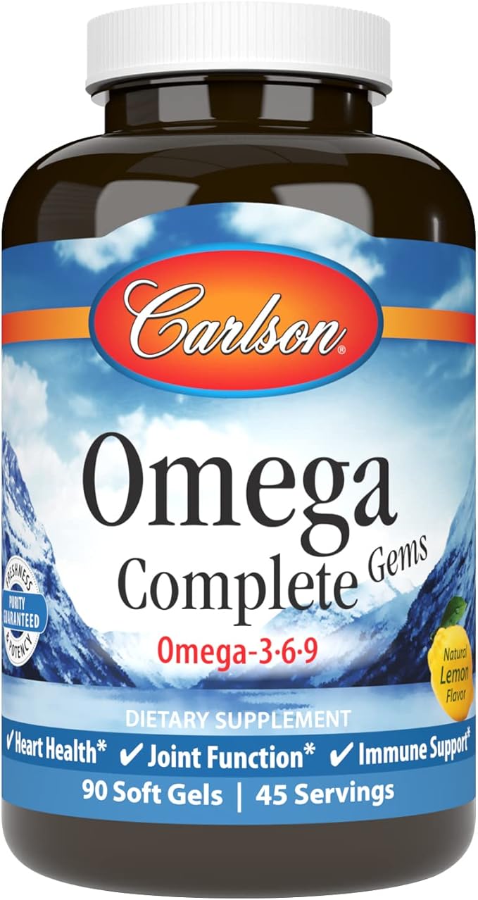 Carlson - Omega Complete Gems Omega-3-6-9 Wild Caught Sustainably Sourced Heart Health Joint Function &amp Immune Support 90 Softgels
