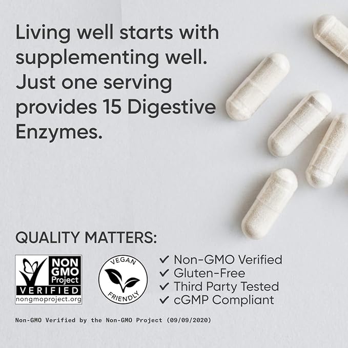 Sports Research Digestive Enzymes with Probiotics &amp Ginger - Plant Based for Dairy Protein Sugar &amp Carbs - Non-GMO Verified &amp Vegan Friendly (90 Veggie Capsules)