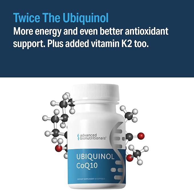 Advanced Bionutritionals Ubiquinol CoQ10 Increased Energy Production Natural Antioxidant Supplement Manufactured in The USA 30 Softgel