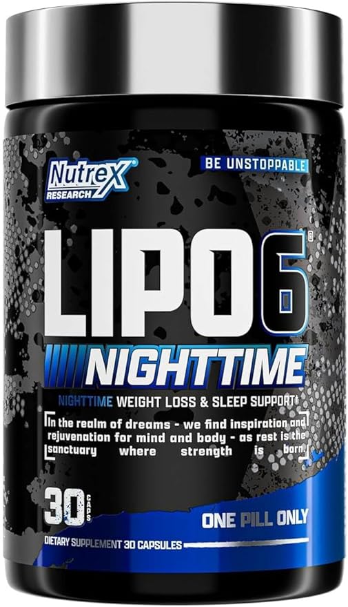 Nutrex Lipo 6 Nighttime Fat Burner | Melatonin Sleep Aid &amp Weight Loss Diet Pills for Men and Women | Night Time Metabolism Booster Appetite Suppressant | 30 Servings (1)