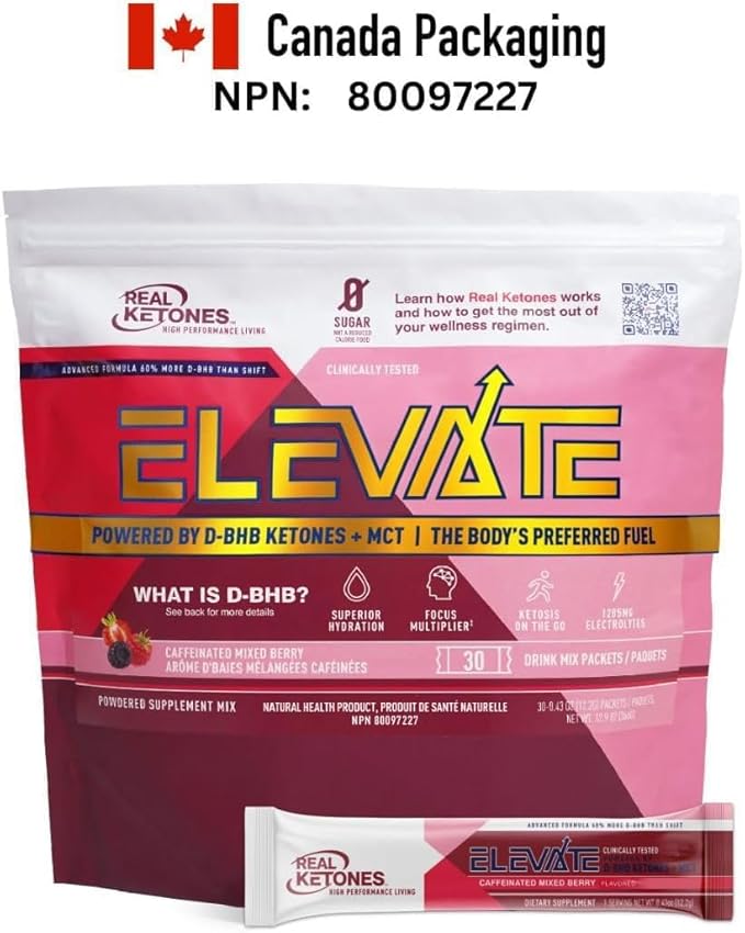 Real Ketones MCT &amp BHB Exogenous Ketones Drink Mix Packets Elevate Keto Electrolytes Powder Packets No Sugar with 4 Main Electrolytes Plus Hydrating Proprietary Keto BHB (30 Pack Mixed Berry)