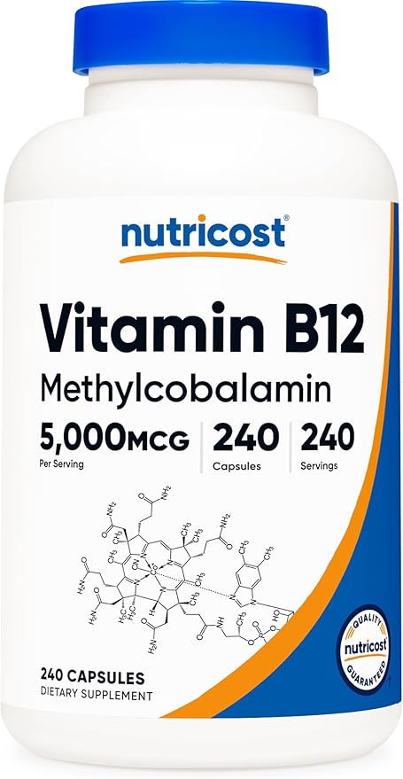 Nutricost Vitamin B12 (Methylcobalamin) 5000mcg 240 Capsules - Vegetarian Caps Non-GMO Gluten Free B12 Supplement