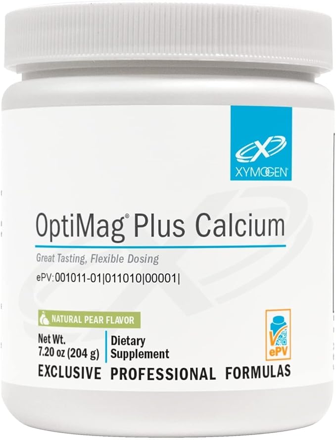 XYMOGEN OptiMag Plus Calcium - Magnesium &amp Calcium Powder - Muscle Nerve &amp Bone Support - Highly Absorbable Albion - Vegan Non-GMO - Pear Flavor - 30 Servings (7.2 oz)