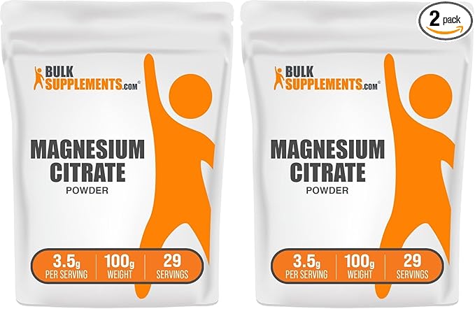 BulkSupplements.com Magnesium Citrate Powder - Magnesium 400mg Supplement Easily Absorbable - Pure &amp Gluten Free 3.5g per Serving 100g (3.5 oz) (Pack of 2)