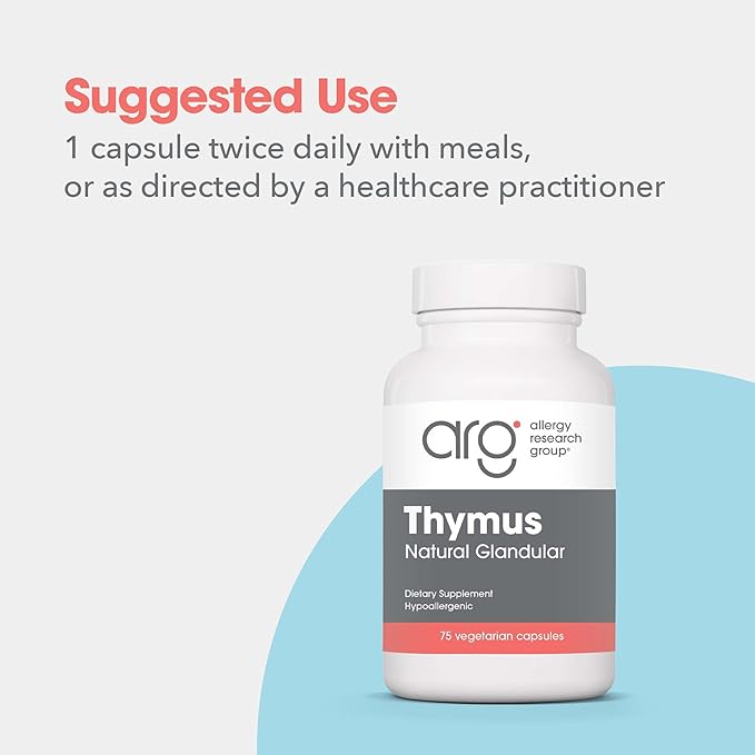 Allergy Research Group Thymus Supplement - Thymus Tissue Glandular Extract 1000mg Raw Thymus Glandular Ovine Lyophilized Hypoallergenic - 75 Count