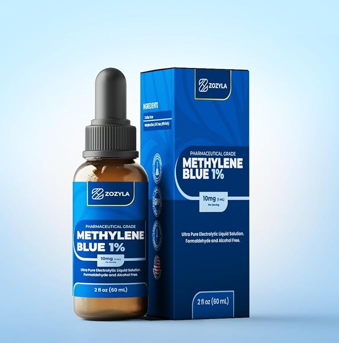 Methylene Blue 1% - Enhanced Liquid Solution for Increased Absorption - Pharmaceutical Grade 99.99% USP Grade No Formaldehyde No Alcohol No Gluten (2 Oz)