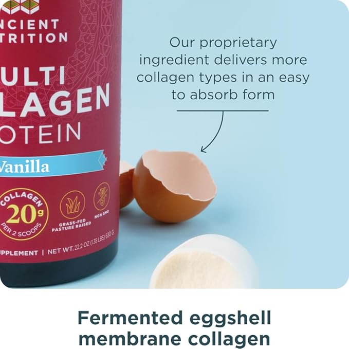 Ancient Nutrition Multi Collagen Protein Powder Vanilla 60 Servings + Vitamin D Capsules 60 Count