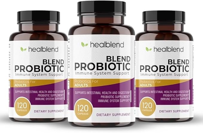 healblend Probiotic Caps Dietary Supplement Capsules Probiotic for Women and for Men Digestive Health Immune System Support Non-GMO Gluten-Free 120 Veg Caps (3)