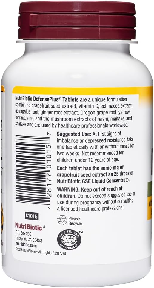 NutriBiotic – DefensePlus 90 Tablets - 11 in 1 Immune Support with Vitamin C Zinc Grapefruit Seed Extract Echinacea Astragalus Root &amp Immune Boosting Extracts &amp Mushrooms - Vegan &amp Gl