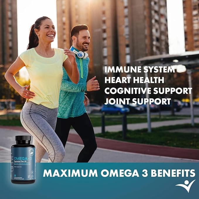 Omega-3 Supreme 1400 mg Wild Alaskan Fish Oil | Enteric Coated Burpless | MSC Certified High EPA DHA Improved Absorption &amp Heavy Metal Tested (3 Mo Supply180 Softgels)