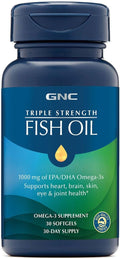 GNC Triple Strength Fish Oil Omega 3 Supplement 1000mg EPA and DHA Supports Heart Brain Skin Eye and Joint Health 30 Softgels