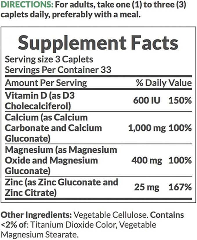 Nature's Bounty Calcium Magnesium Zinc 100 Count Pack of 6