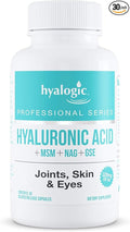Hyalogic Hyaluronic Acid Delayed Release Capsules | Combo Formula w/Glucosamine MSM | Support Healthy Joints Eyes and Skin and Overall Body | Promote Healthy Skin | 120 mg | Non-GMO (30 Count)