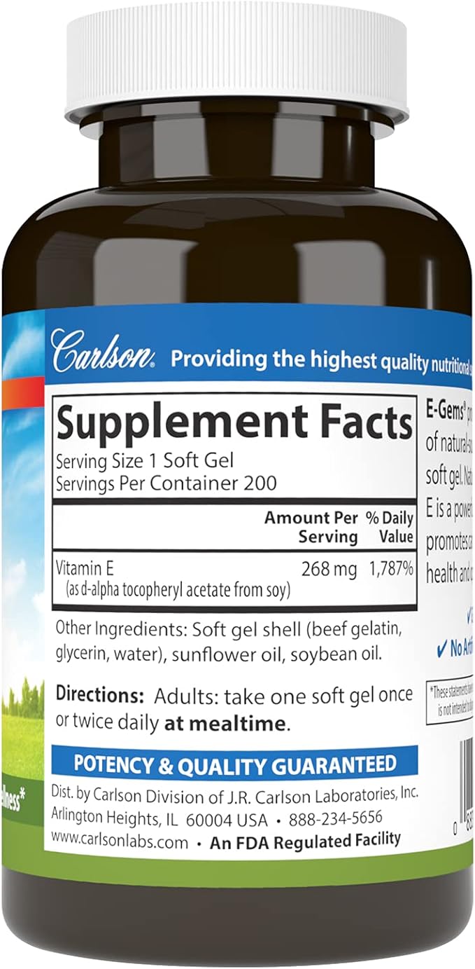 Carlson - E-Gems 400 IU Heart Health &amp Optimal Wellness Antioxidant 200 soft gels