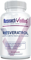 Research Verified Resveratrol - 98% Trans-Resveratrol 1000 mg Anti-Aging Support - 1 Bottle - 60 Capsules