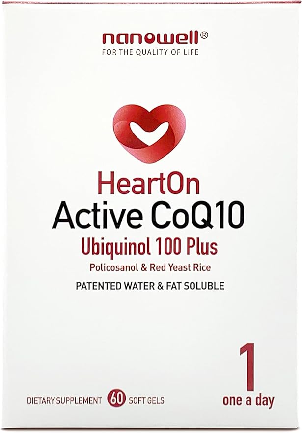 NANOWELL HeartOn Active CoQ10 Kaneka Ubiquinol 100 Plus Heart Health Supplement - 60 Softgels X 1 Box for 2 Months (60 Count)