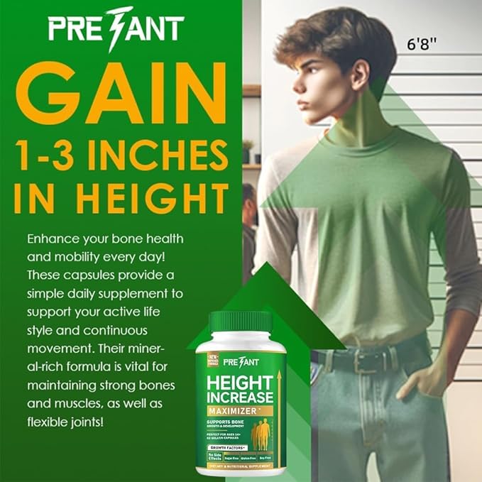 PRETANT-Growth Capsules to Grow Taller - Height Growth Maximizer with Calcium for Bone Strength Made in USA Natural Get Taller Supplement to Increase Bone Growth Adults Teens &amp KidsFree of Hor