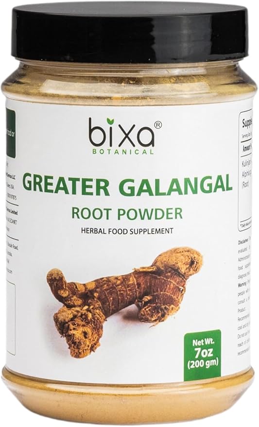 bixa BOTANICAL Greater Galangal Root Powder | Alpinia Galanga (Kulinjan) | Perfect for Soups &amp Cooking | Ayurvedic Herbal Supplement Kosher Steam Treated Non-GMO Vegan 100% Pure | 200g / 7oz