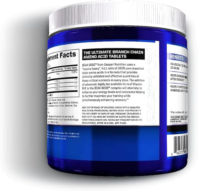 Gaspari Nutrition BCAA 6000 Branch Chained Amino Acid Tablets Decrease Muscle Soreness and Fatigue Optimize Aerobic and Anaerobic Sports Performance (30 Servings)
