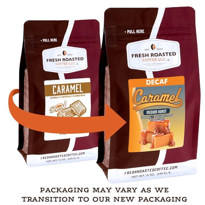 Fresh Roasted Coffee Decaf Caramel Flavored Coffee 5 lb (80 oz) Medium Roast Kosher Ground