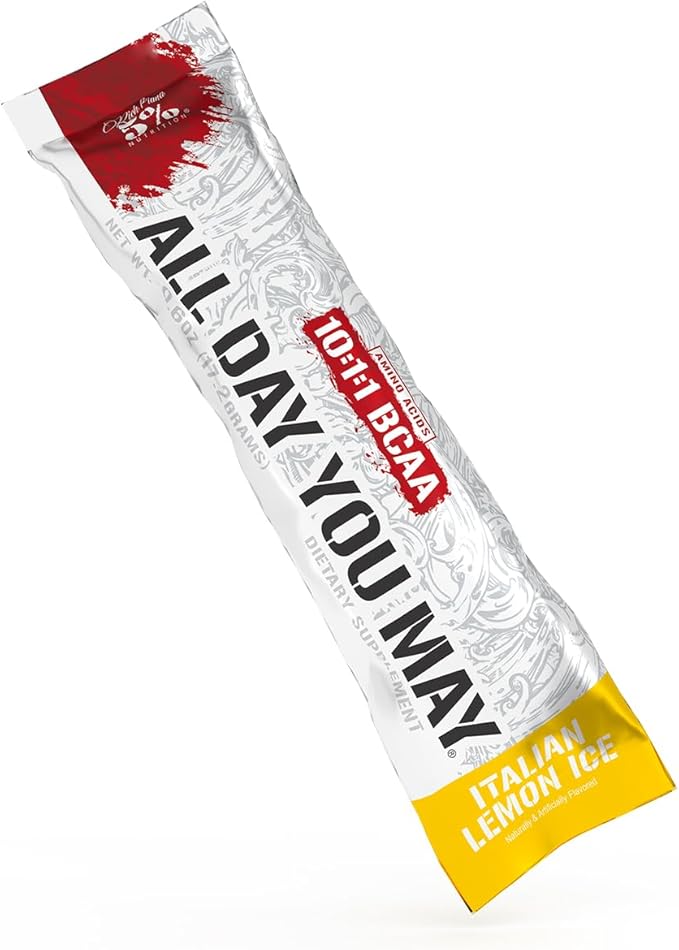 5% Nutrition Rich Piana AllDayYouMay BCAA Powder Stick Packs | Hydration Powder Packets | Electrolyte Drink Mix | Muscle Endurance &amp Recovery | Vegan &amp Keto | (Italian Lemon Ice) (10 Count)