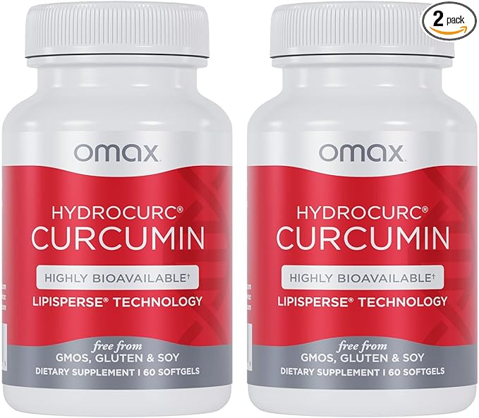 Omax3 2 Pack- HydroCurc Turmeric Curcumin Softgels Highly Bioavailable MCT Oil Nanoparticle for Potency &amp Absorption Joint Health 120 Softgels